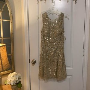Gold Nude Sequin Aidan Mattox Dress - Size 8
